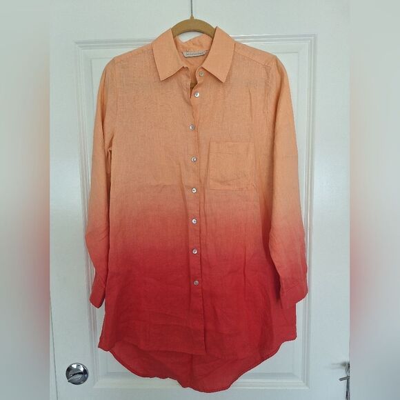 SoftSurroundings Orange and Red Ombre Button-Up Shirt Size S - Picture 1 of 8